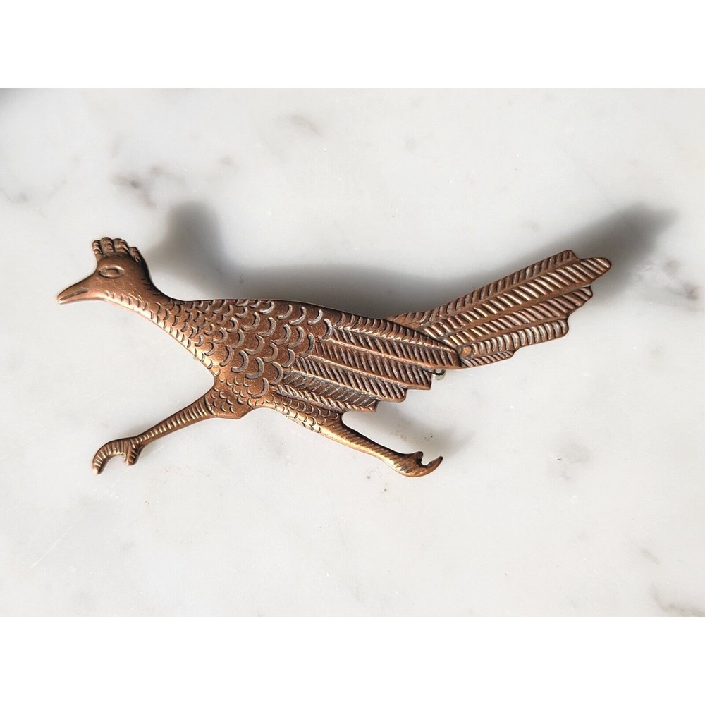 Vintage Estate Road Runner Solid Copper Pin Brooch